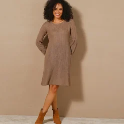 Jurk<Blancheporte Uitlopende trui-jurk in patenttricot taupe