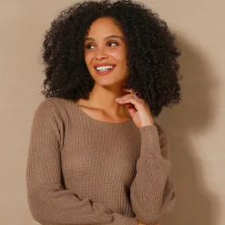 Jurk<Blancheporte Uitlopende trui-jurk in patenttricot taupe