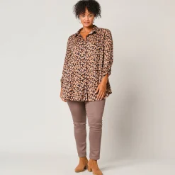 Bloes En Tuniek<Blancheporte Uitlopende tuniek met knoopsluiting en dierenhuidprint zwart / taupe