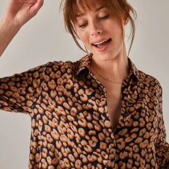 Bloes En Tuniek<Blancheporte Uitlopende tuniek met knoopsluiting en dierenhuidprint zwart / taupe