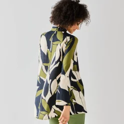 Bloes En Tuniek<Blancheporte Uitlopende tuniek met knopen en grafische print zwart / kaki