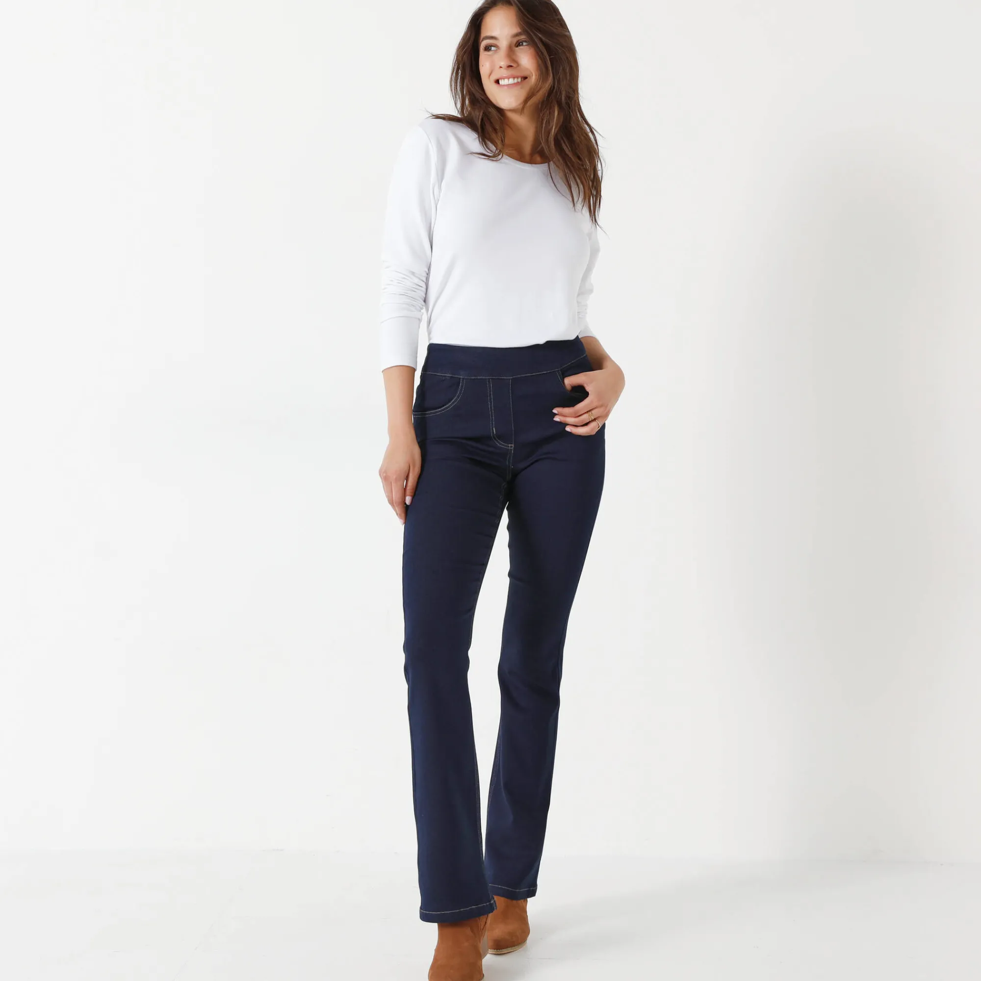 Jeans|Broek<Blancheporte Ultracomfortabele bootcut jeans, kleine lengte dark blue