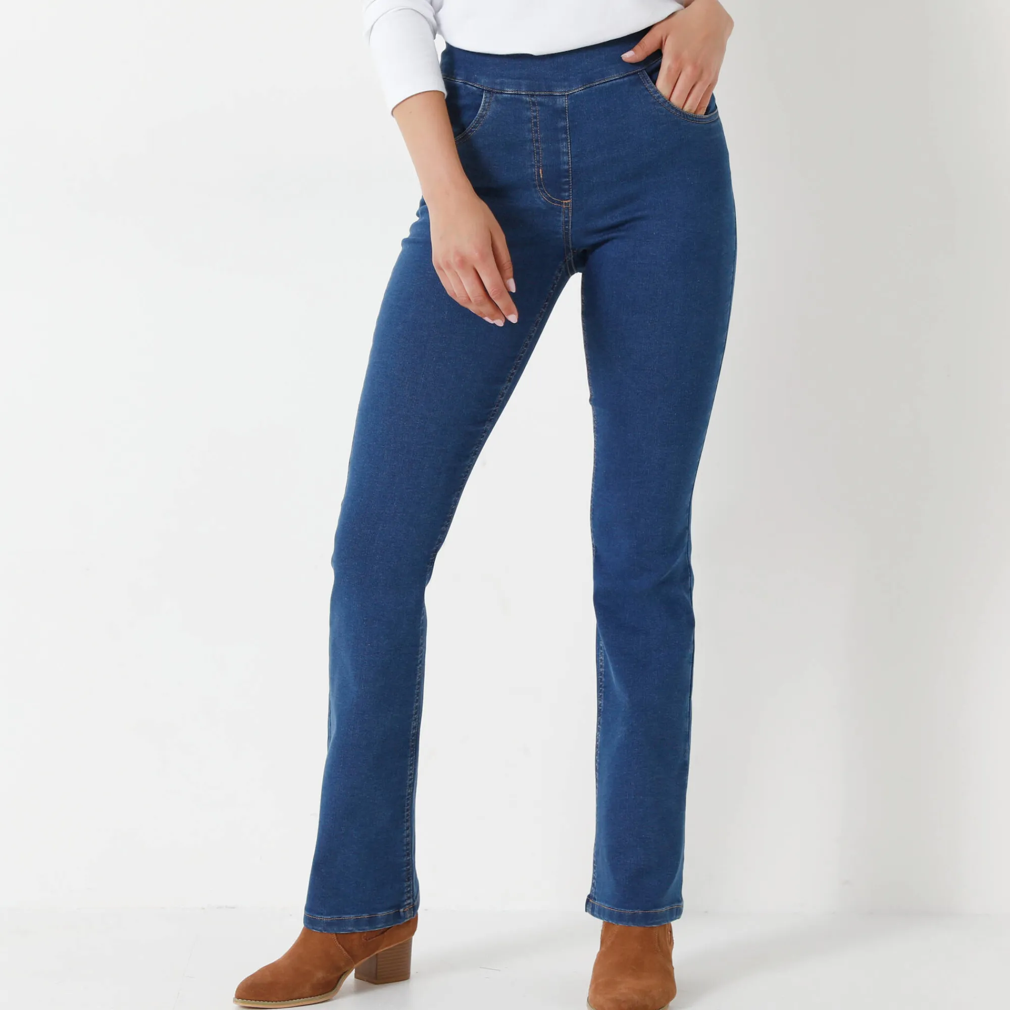 Jeans|Broek<Blancheporte Ultracomfortabele bootcut jeans, kleine lengte stone