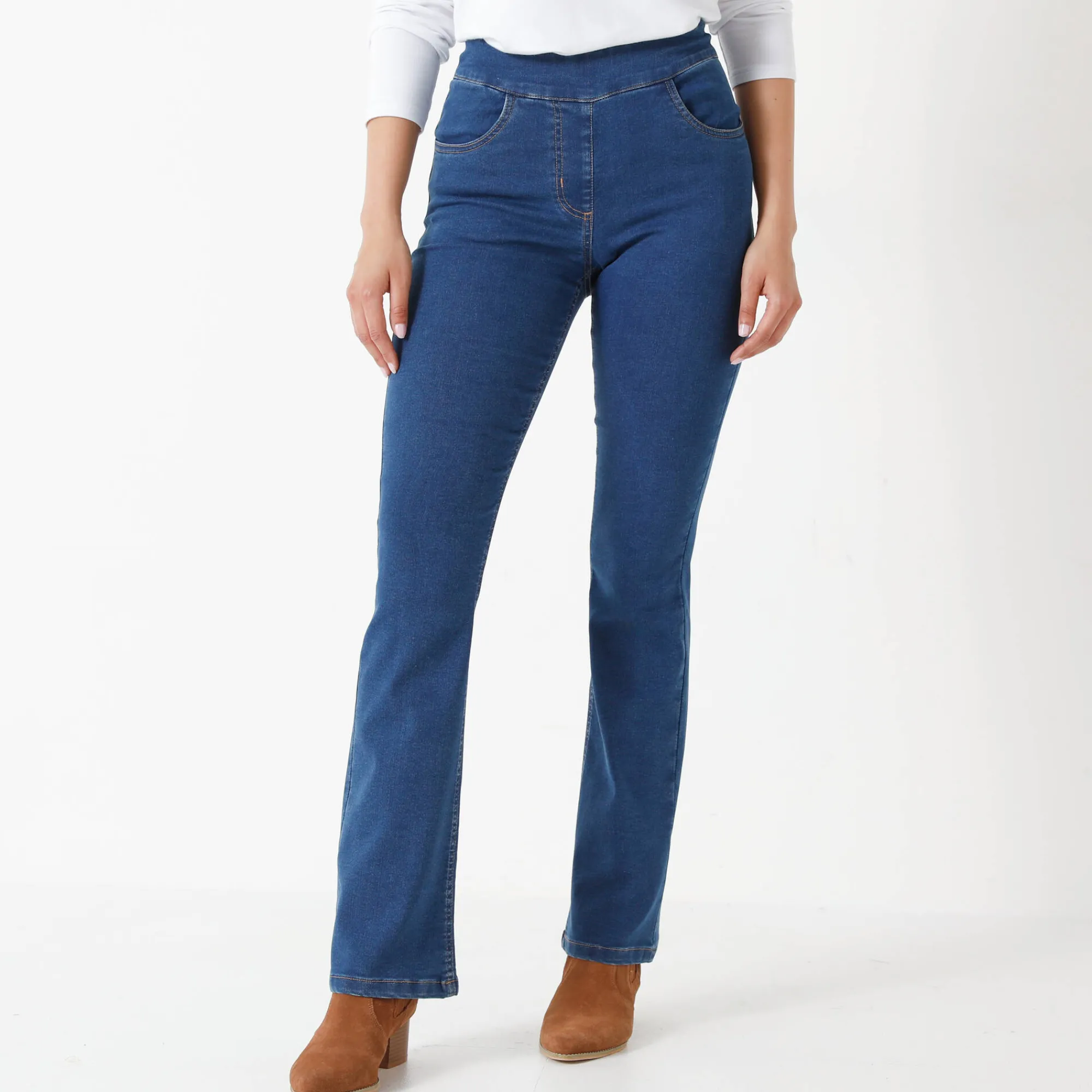 Jeans|Broek<Blancheporte Ultracomfortabele bootcut jeans, kleine lengte stone