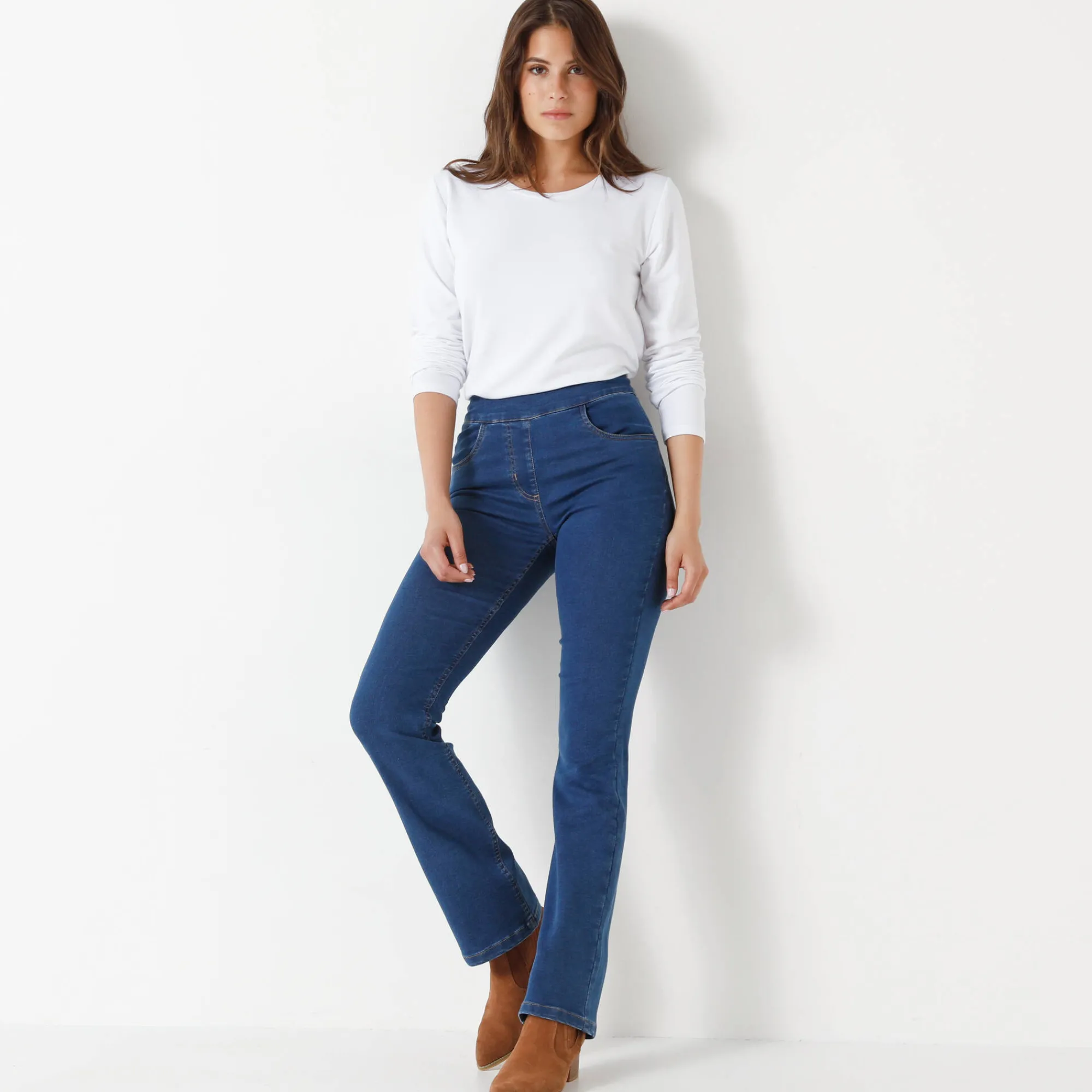 Jeans|Broek<Blancheporte Ultracomfortabele bootcut jeans, grote lengte stone