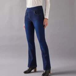 Jeans<Blancheporte Ultracomfortabele bootcutjeans, tricot met denimeffect, kleine lengte dark blue