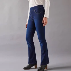 Jeans<Blancheporte Ultracomfortabele bootcutjeans, tricot met denimeffect, kleine lengte dark blue
