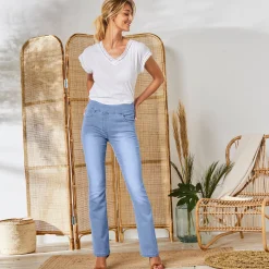 Jeans<Blancheporte Ultrarekbare bootcut jeans, tricot met jeansaspect, grote lengte bleached