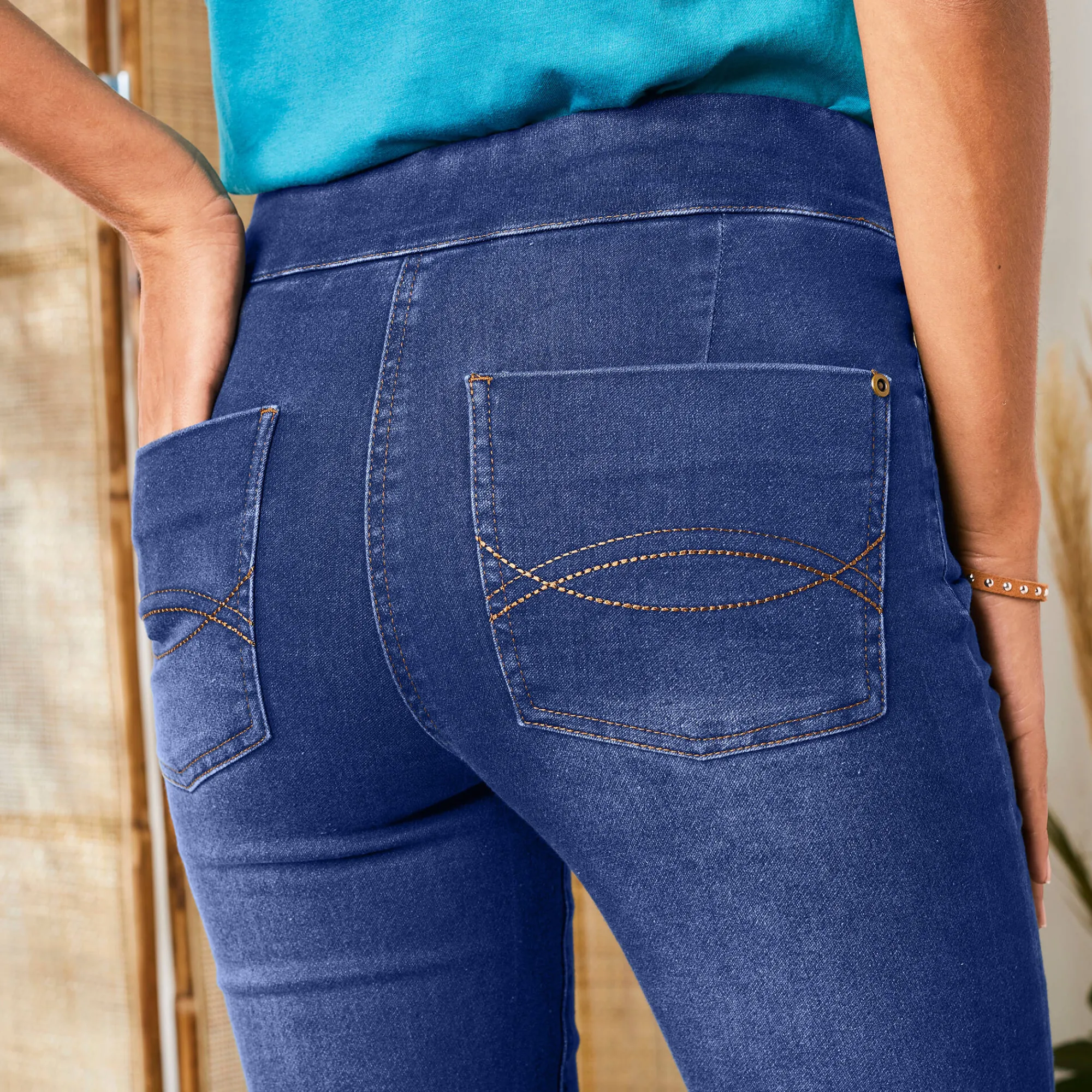 Jeans<Blancheporte Ultrarekbare bootcut jeans, tricot met jeansaspect, grote lengte stone