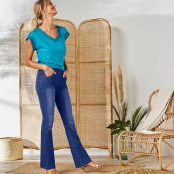Jeans<Blancheporte Ultrarekbare bootcut jeans, tricot met jeansaspect, grote lengte stone