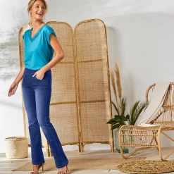 Jeans<Blancheporte Ultrarekbare bootcut jeans, tricot met jeansaspect, grote lengte stone