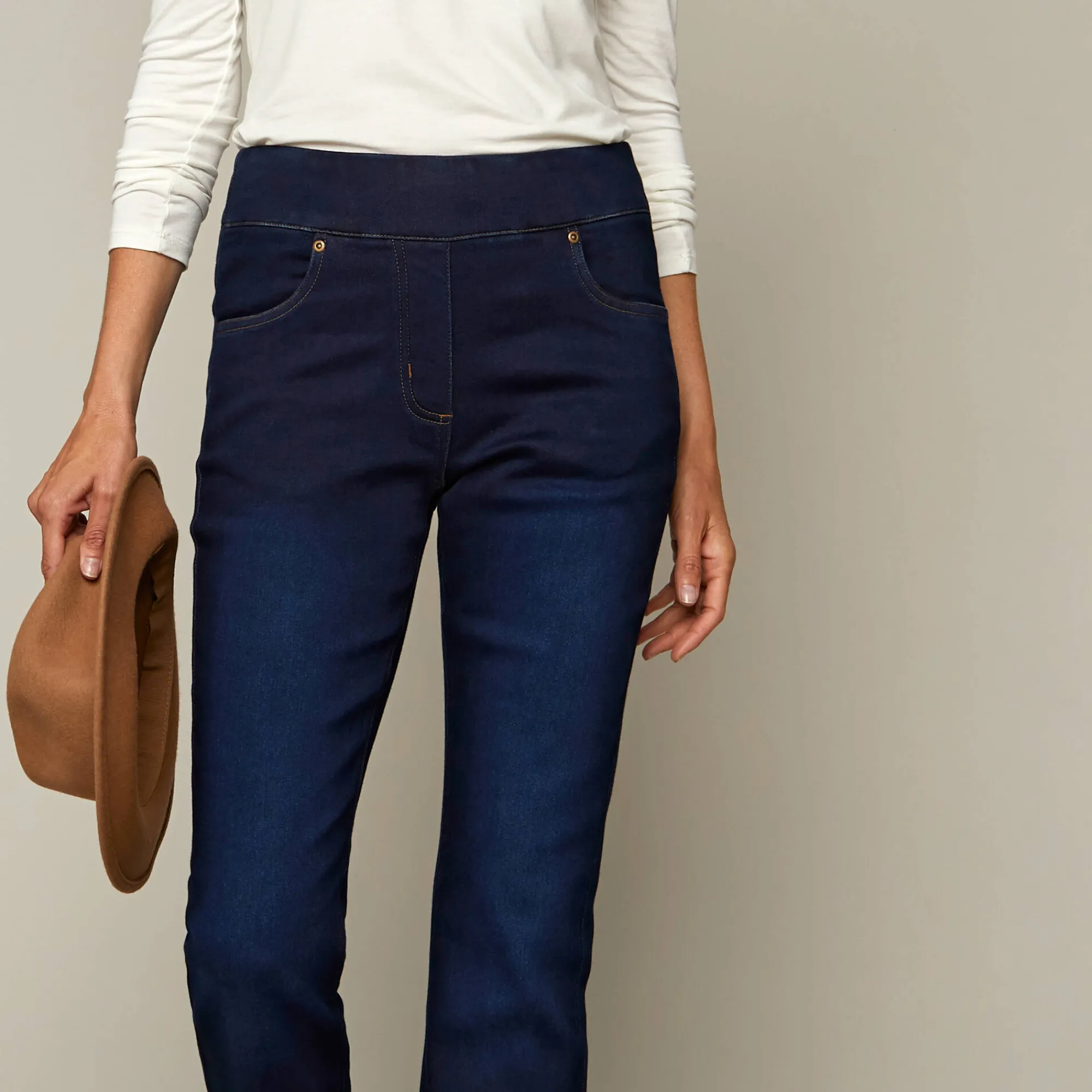 Jeans<Blancheporte Ultrarekbare bootcut jeans, tricot met jeansaspect, grote lengte dark blue