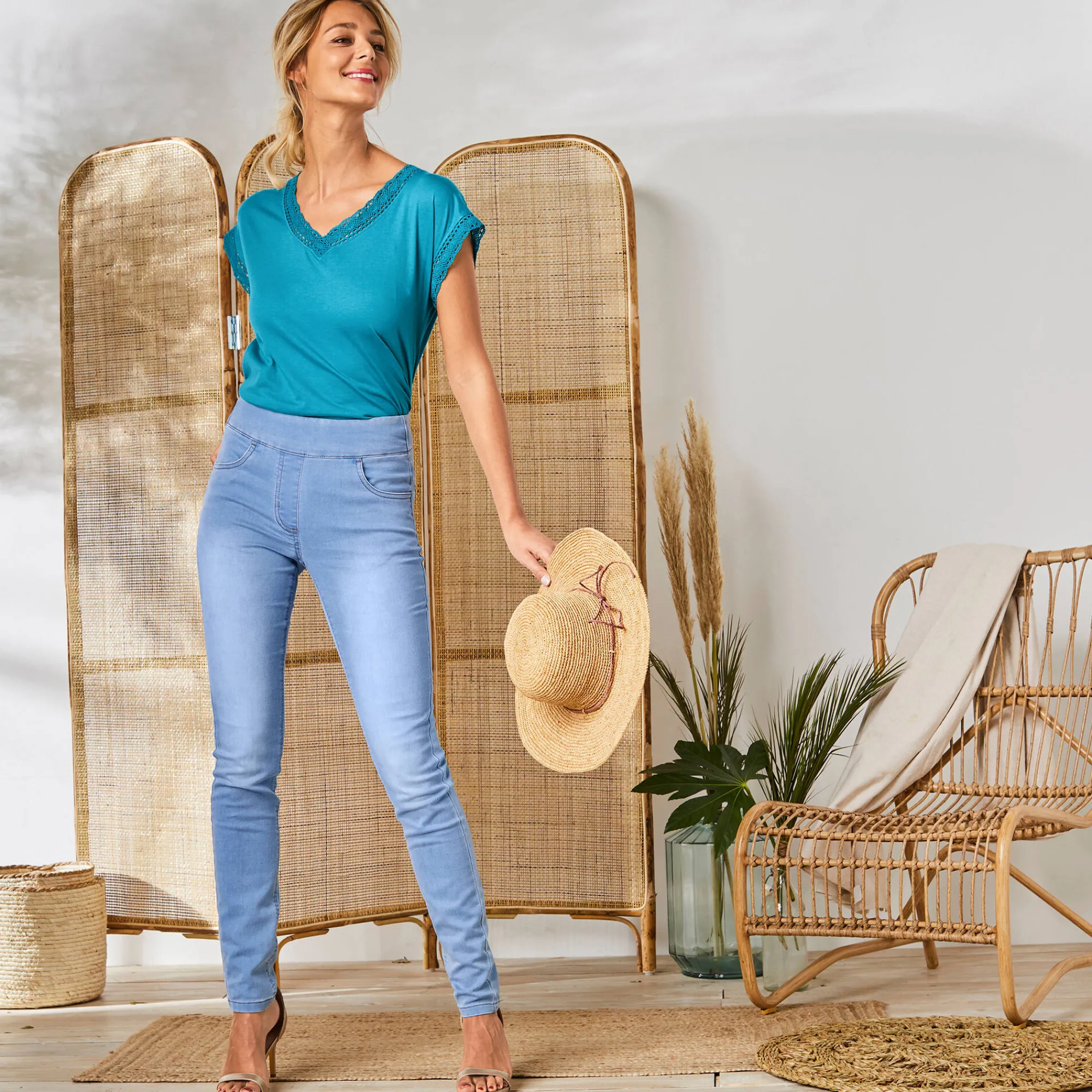 Jeans|Broek<Blancheporte Ultrarekbare nauwsluitende jegging, tricot met jeansaspect bleached