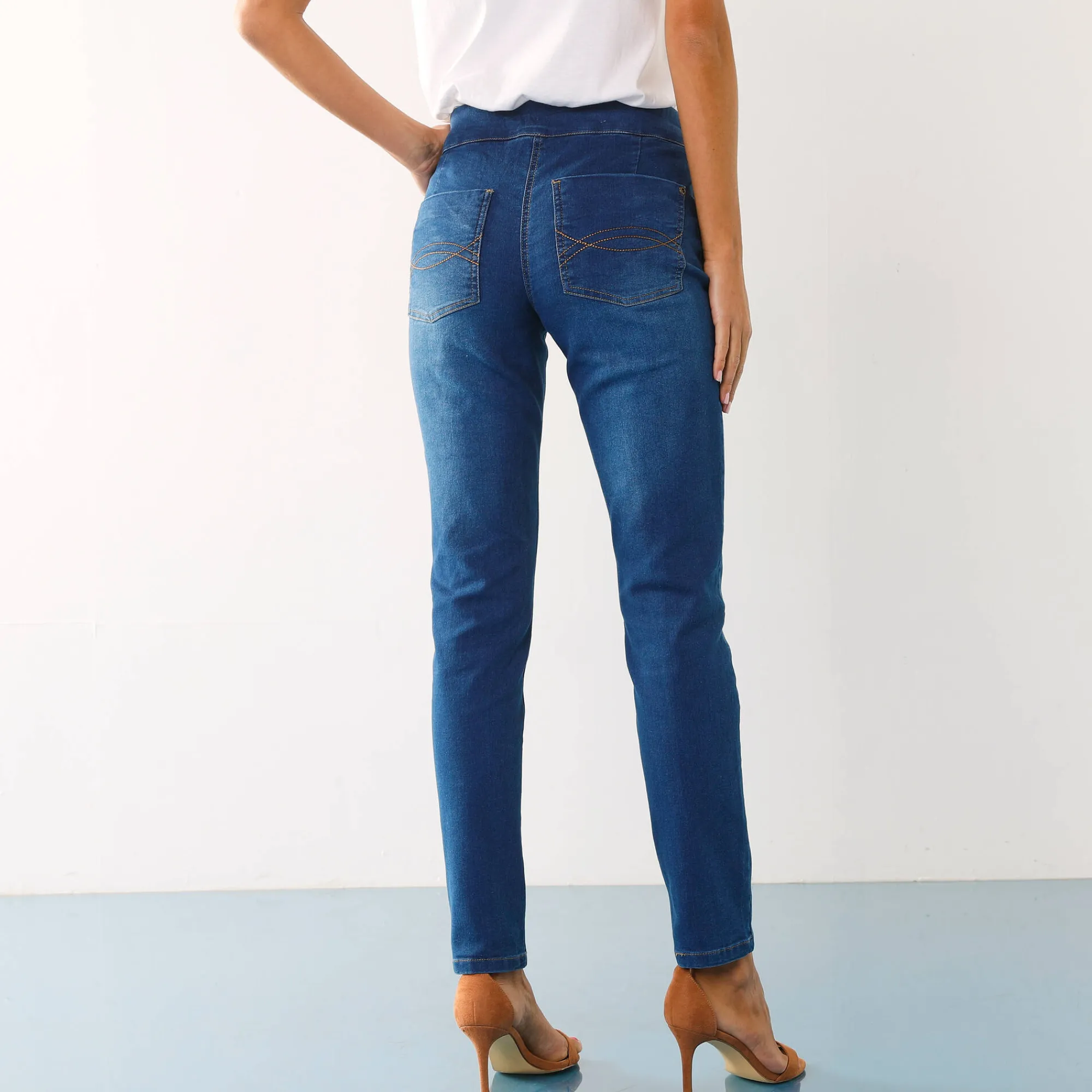 Jeans|Broek<Blancheporte Ultrarekbare nauwsluitende jegging, tricot met jeansaspect stone