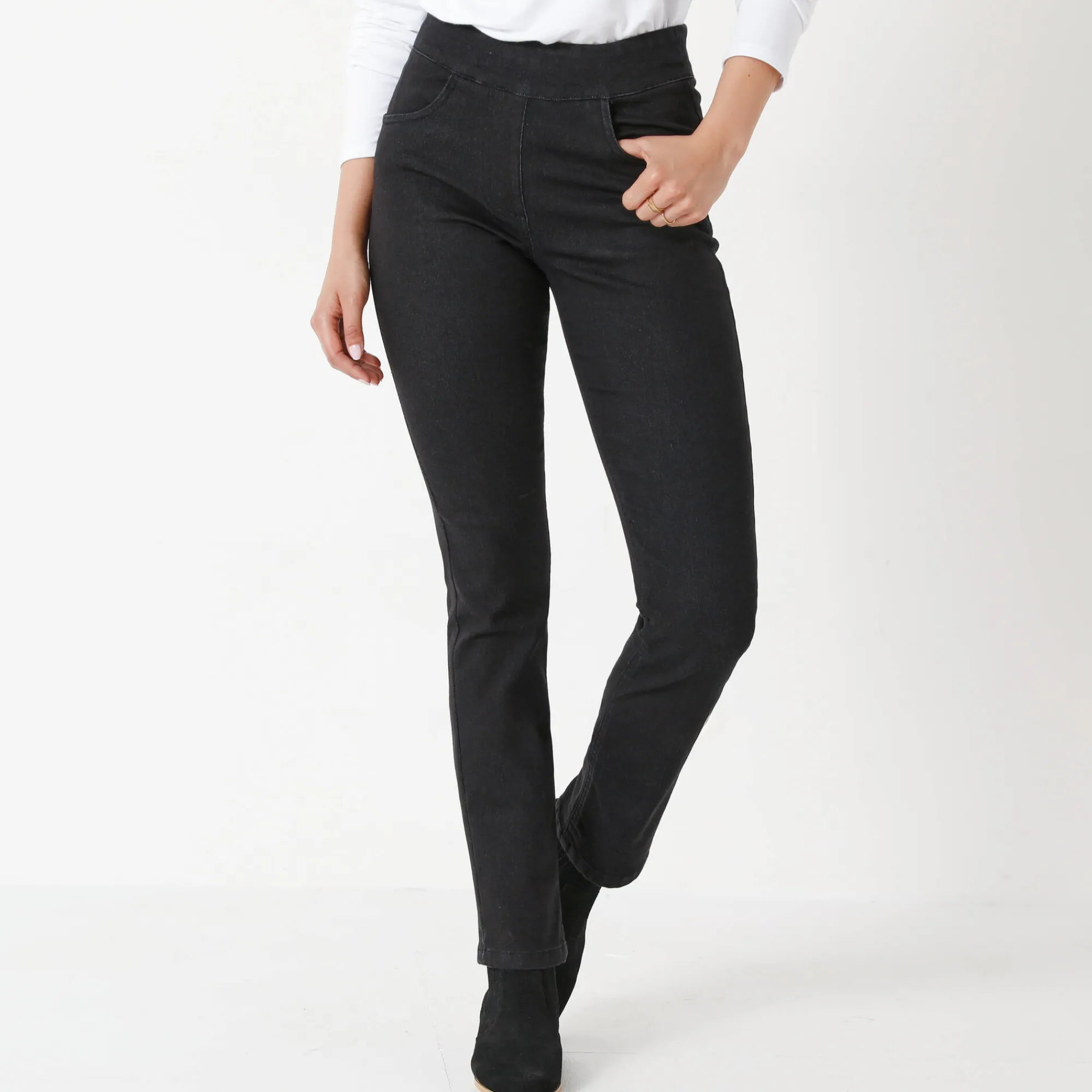 Jeans<Blancheporte Ultrarekbare rechte jegging, tricot met jeanseffect black