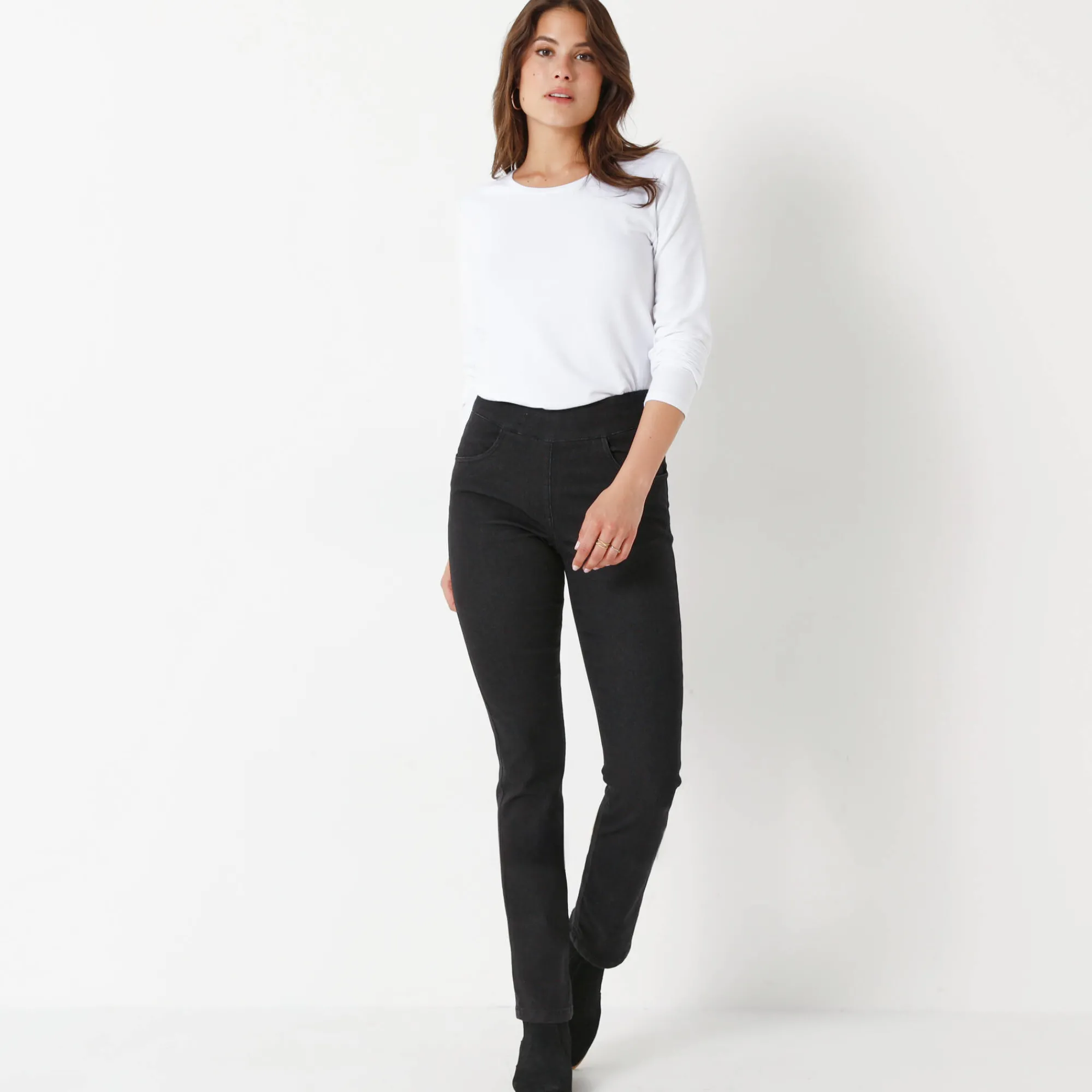 Jeans<Blancheporte Ultrarekbare rechte jegging, tricot met jeanseffect black
