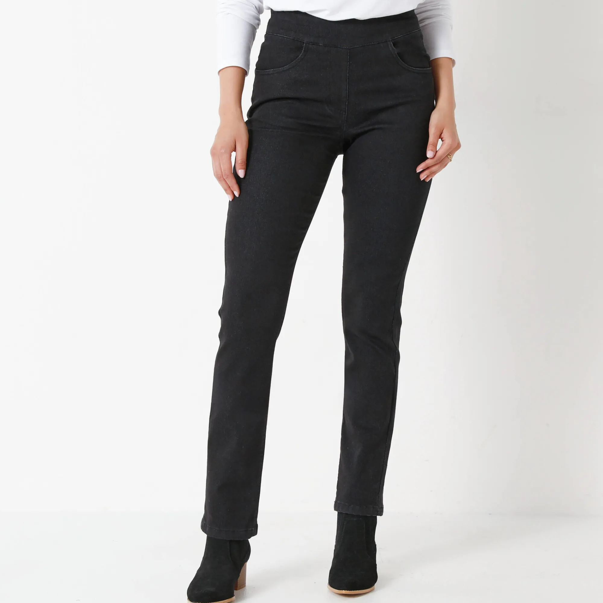 Jeans<Blancheporte Ultrarekbare rechte jegging, tricot met jeanseffect black