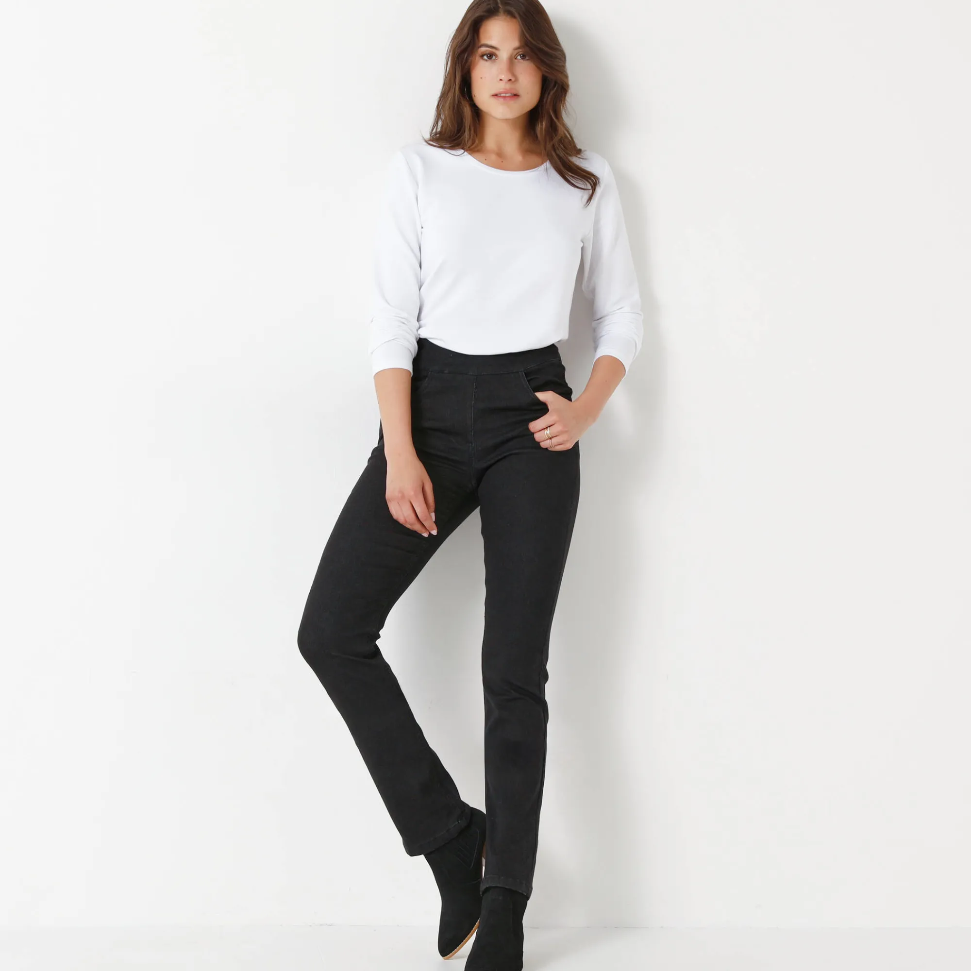 Jeans<Blancheporte Ultrarekbare rechte jegging, tricot met jeanseffect black