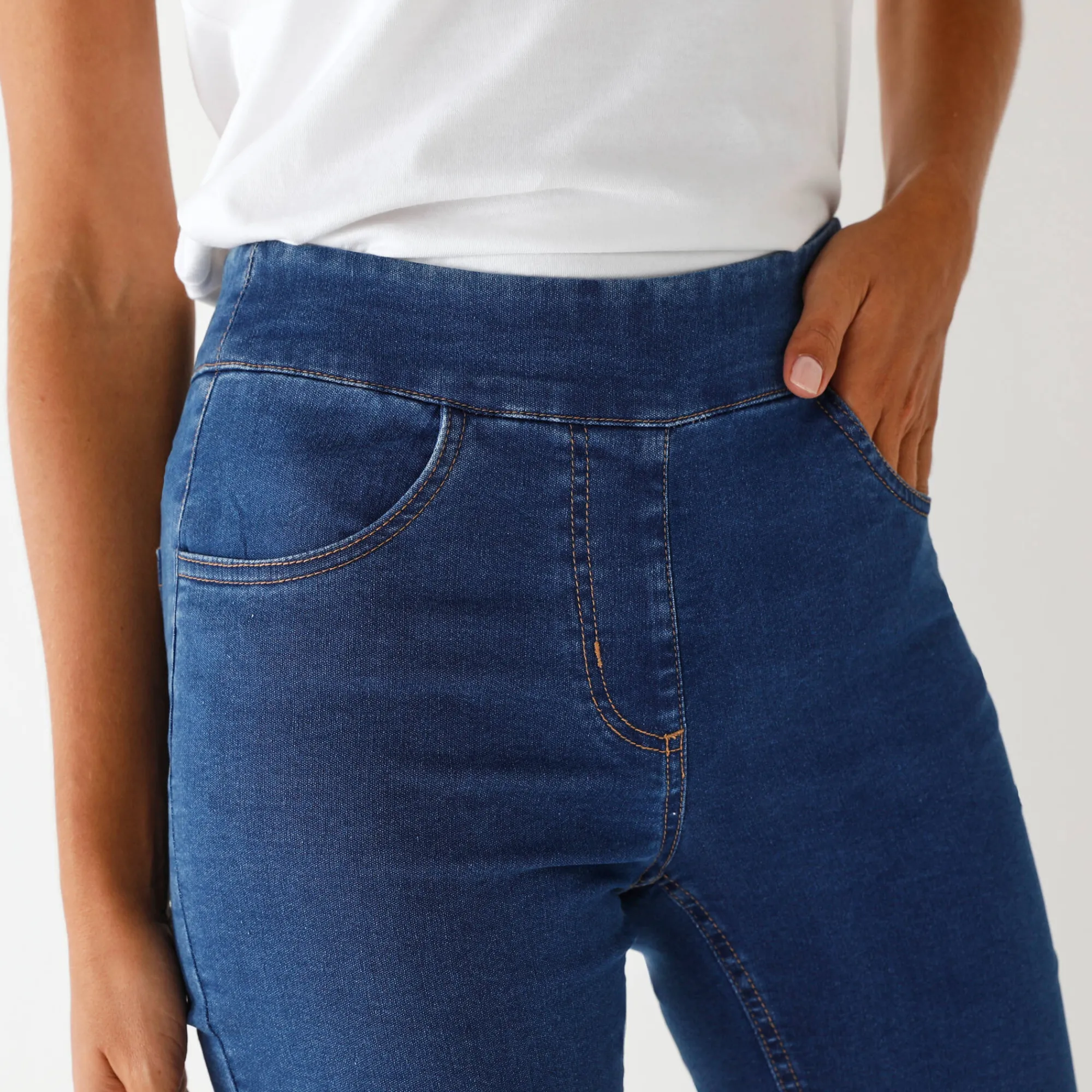 Jeans<Blancheporte Ultrarekbare rechte jegging, tricot met jeanseffect stone