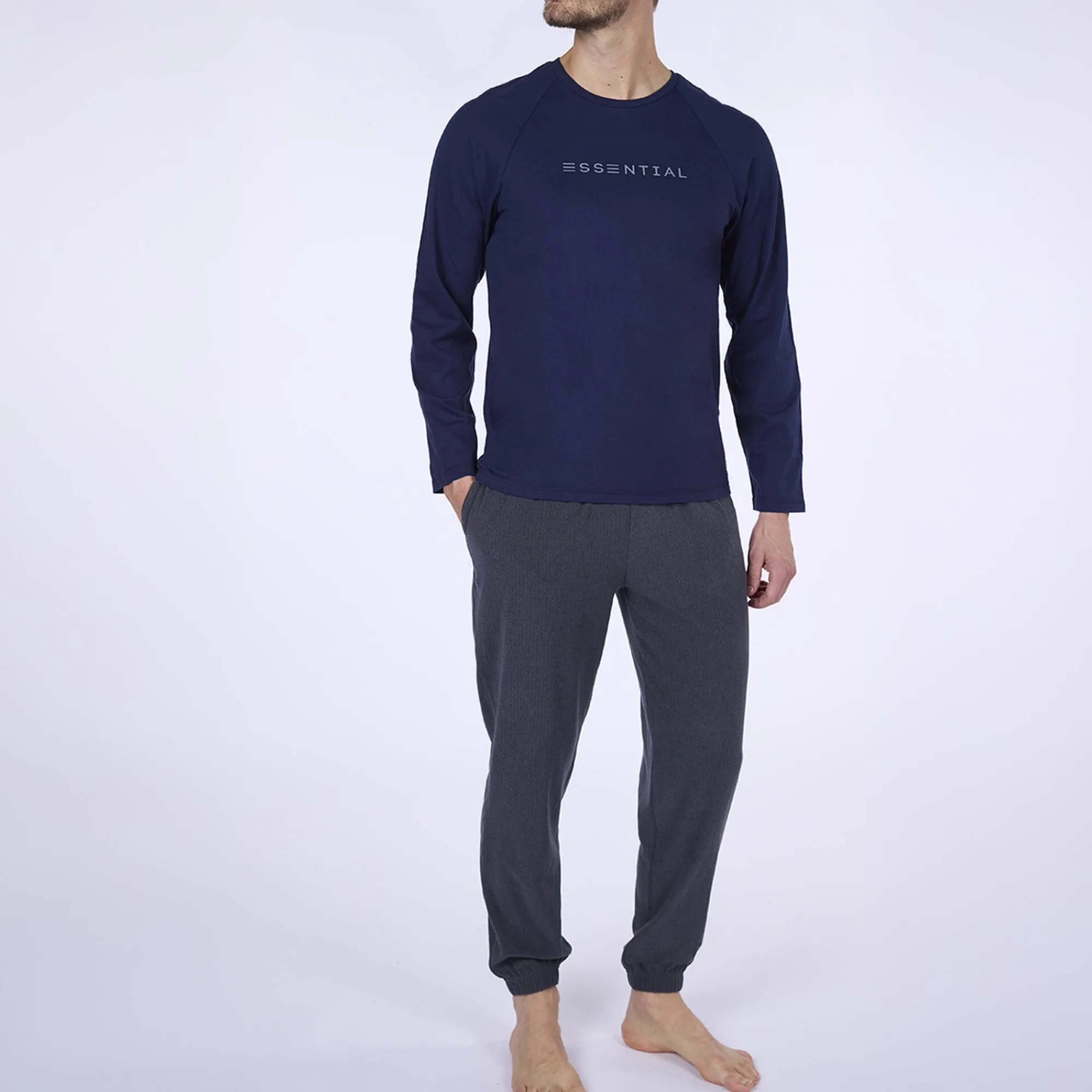 Pyjama En Kamerjas<Dodo Ultrazachte pyjama in jersey en fleecetricot blauw / grijs