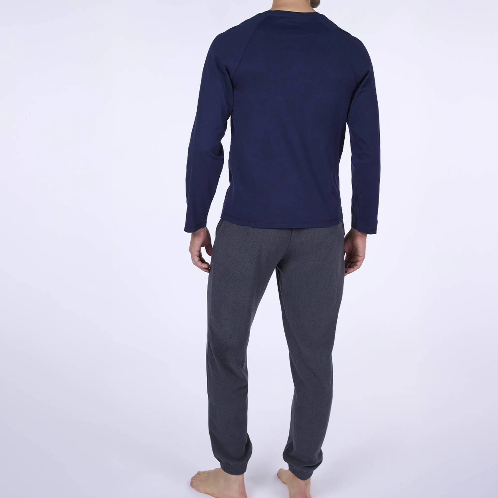 Pyjama En Kamerjas<Dodo Ultrazachte pyjama in jersey en fleecetricot blauw / grijs