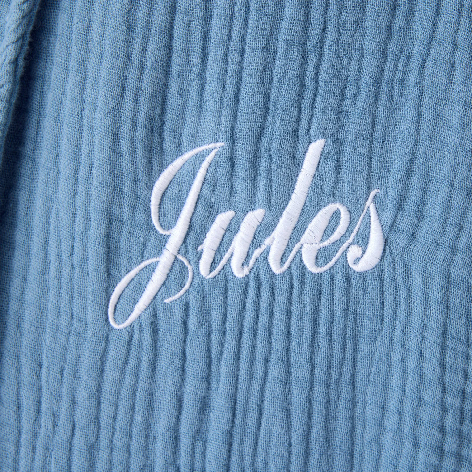 Badjas<Colombine Uniseks badjas met sjaalkraag in tetrastof ®, personaliseerbaar blauw