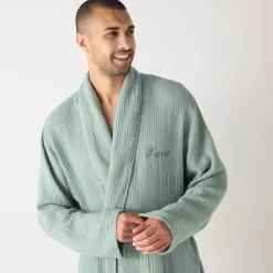 Badjas<Colombine Uniseks badjas met sjaalkraag in tetrastof ®, personaliseerbaar groen