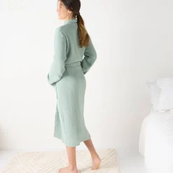 Badjas<Colombine Uniseks badjas met sjaalkraag in tetrastof ®, personaliseerbaar groen
