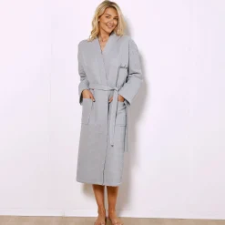 Badjas<Colombine Uniseks badjas voor volwassenen in bijenraattricot 280 g/m2, personaliseerbaar grijs