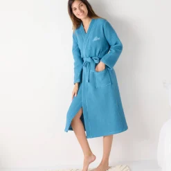 Badjas<Colombine Uniseks badjas voor volwassenen in bijenraattricot 280 g/m2, personaliseerbaar blauw