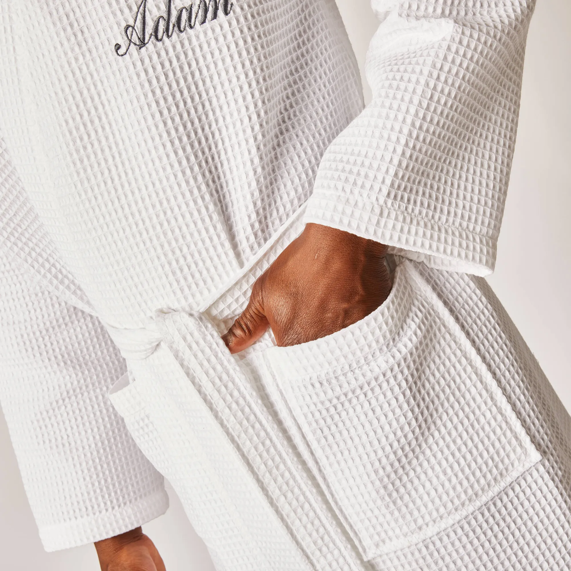 Badjas<Colombine Uniseks badjas voor volwassenen in bijenraattricot 280 g/m2, personaliseerbaar wit