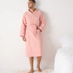 Badjas<Colombine Uniseks badjas voor volwassenen in bijenraattricot 280 g/m2, personaliseerbaar poederroze