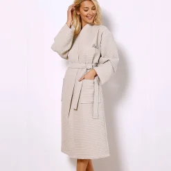 Badjas<Colombine Uniseks badjas voor volwassenen in bijenraattricot 280 g/m2, personaliseerbaar zandkleur