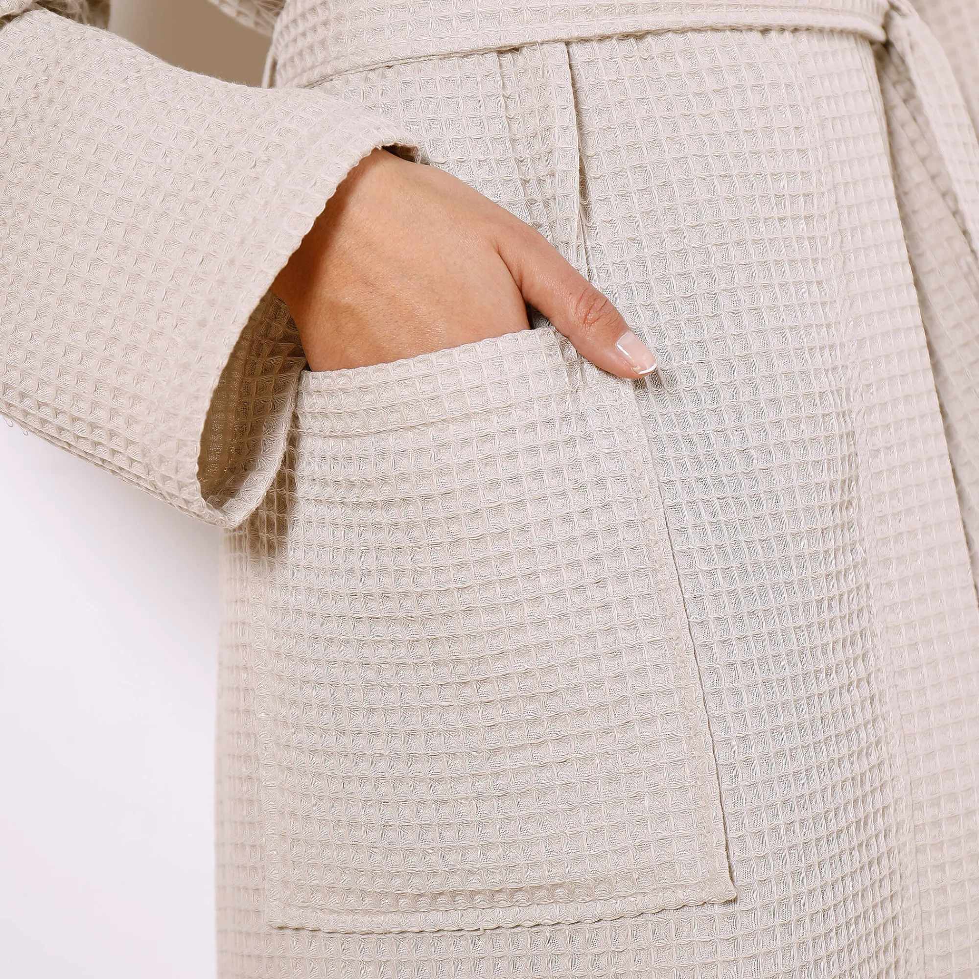 Badjas<Colombine Uniseks badjas voor volwassenen in bijenraattricot 280 g/m2, personaliseerbaar zandkleur