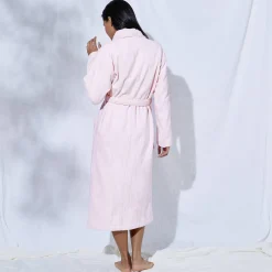 Badjas<Colombine Unisex badjas voor volwassenen, veloursbadstof met sjaalkraag poederroze