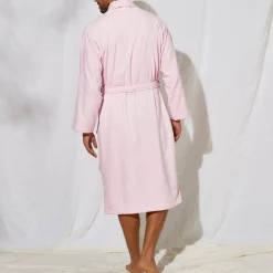 Badjas<Colombine Unisex badjas voor volwassenen, veloursbadstof met sjaalkraag poederroze