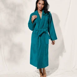 Badjas<Colombine Unisex badjas voor volwassenen, veloursbadstof met sjaalkraag eendengroen