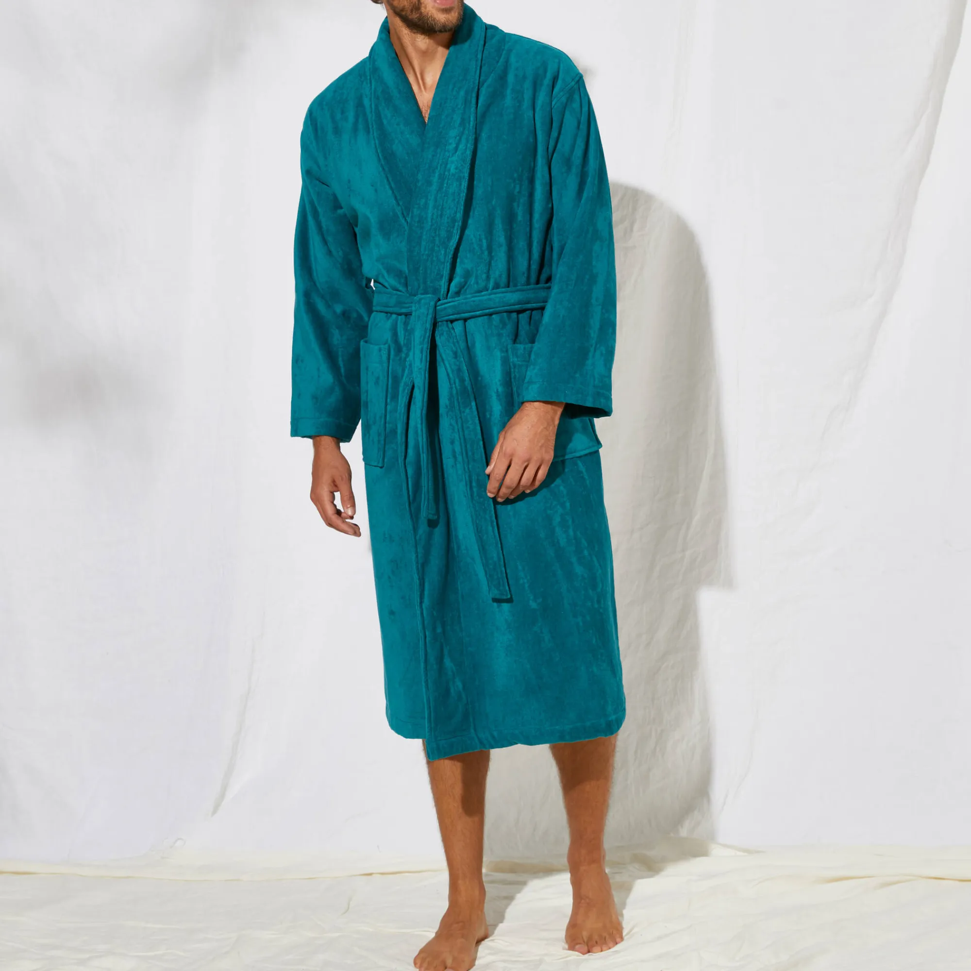Badjas<Colombine Unisex badjas voor volwassenen, veloursbadstof met sjaalkraag eendengroen