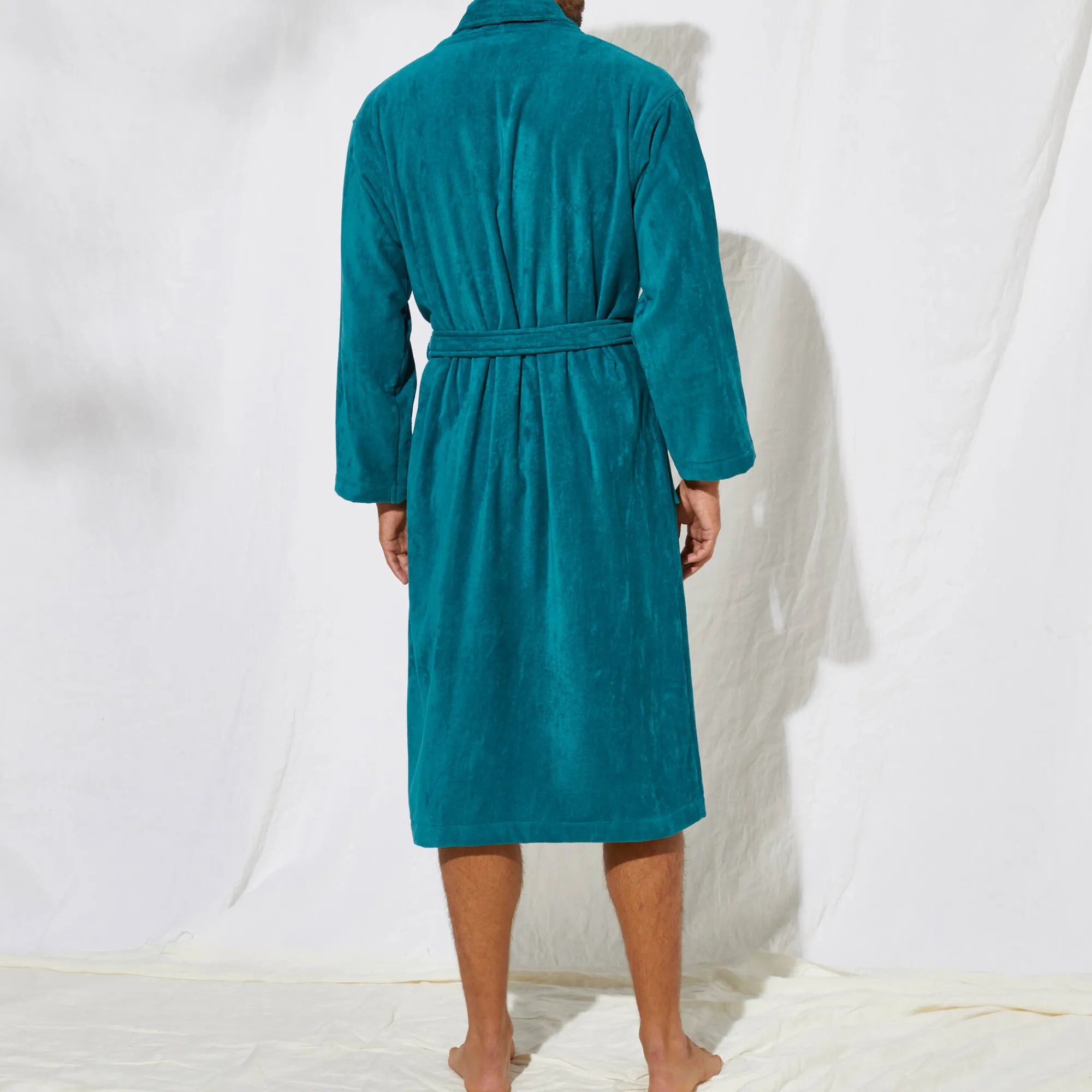 Badjas<Colombine Unisex badjas voor volwassenen, veloursbadstof met sjaalkraag eendengroen