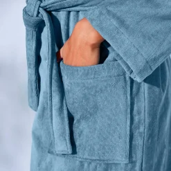 Badjas<Colombine Unisex badjas voor volwassenen, veloursbadstof met sjaalkraag jeansblauw
