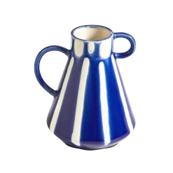 Decoratieartikel<Blancheporte Vaas in aardewerk, gekleurde strepen, 2 handvatten blauw/wit