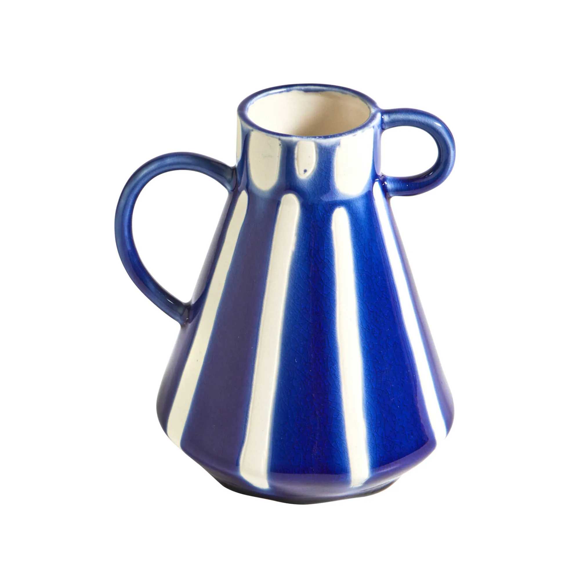 Decoratieartikel<Blancheporte Vaas in aardewerk, gekleurde strepen, 2 handvatten blauw/wit