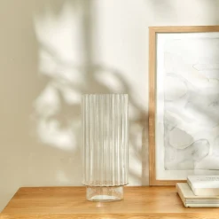 Decoratieartikel<Blancheporte Vaas in geribbeld glas transparant