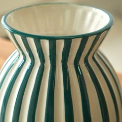 Decoratieartikel<Blancheporte Vaas in keramiek, met strepen groen/wit