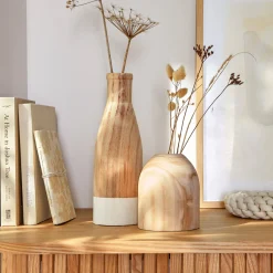 Decoratieartikel<Blancheporte Vaas in onbewerkt in potvorm - hoogte 15 cm hout