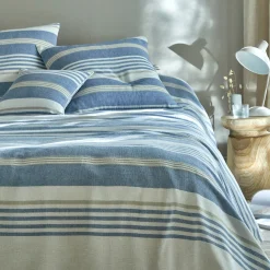 Zeildoekstof<Blancheporte Veelkleurig artisanaal geweven sprei of plaid blauw