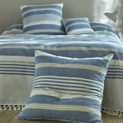 Zeildoekstof<Blancheporte Veelkleurig artisanaal geweven sprei of plaid blauw