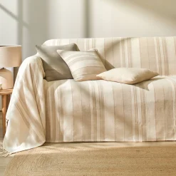 Zeildoekstof<Blancheporte Veelkleurig artisanaal geweven sprei of plaid zandkleur