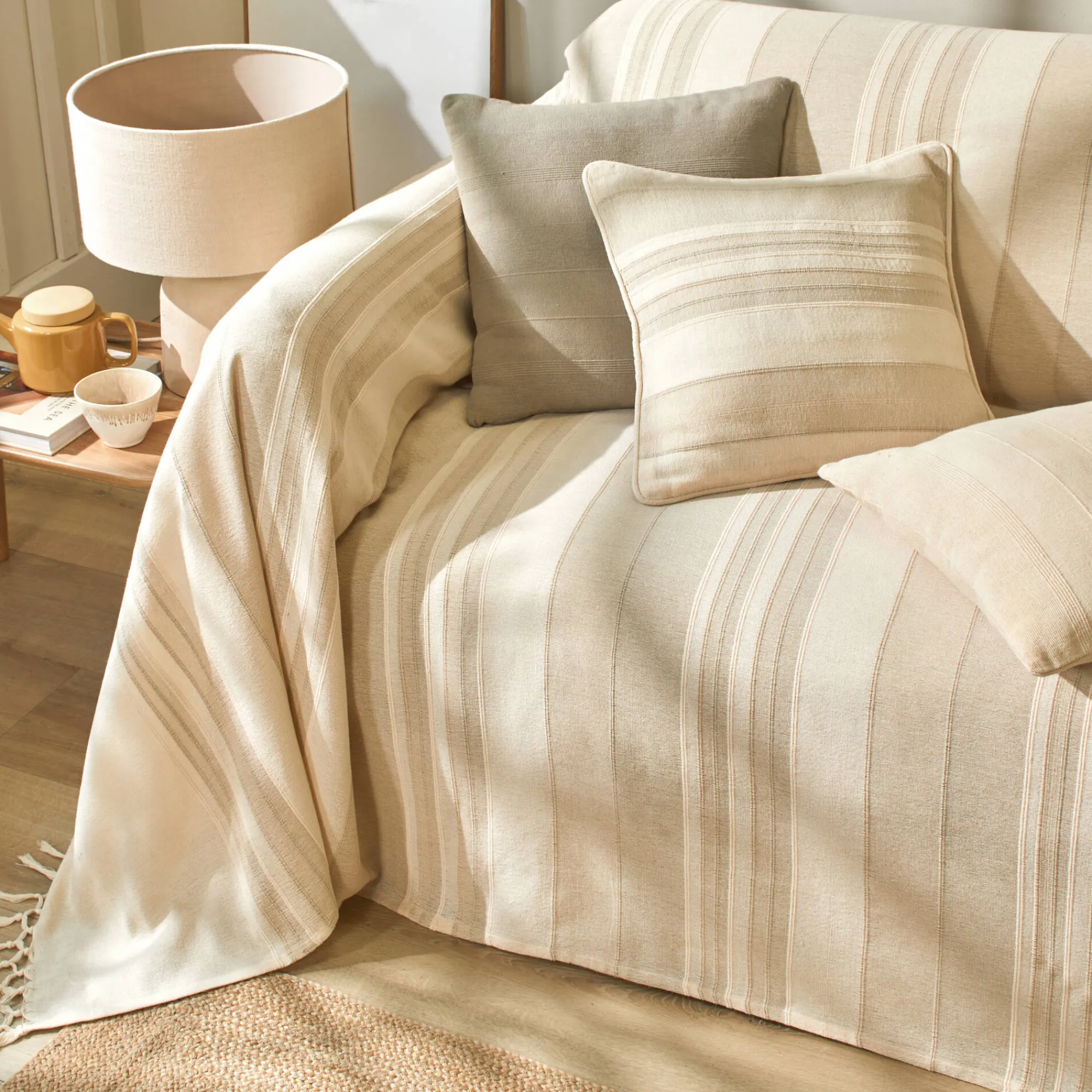 Zeildoekstof<Blancheporte Veelkleurig artisanaal geweven sprei of plaid zandkleur