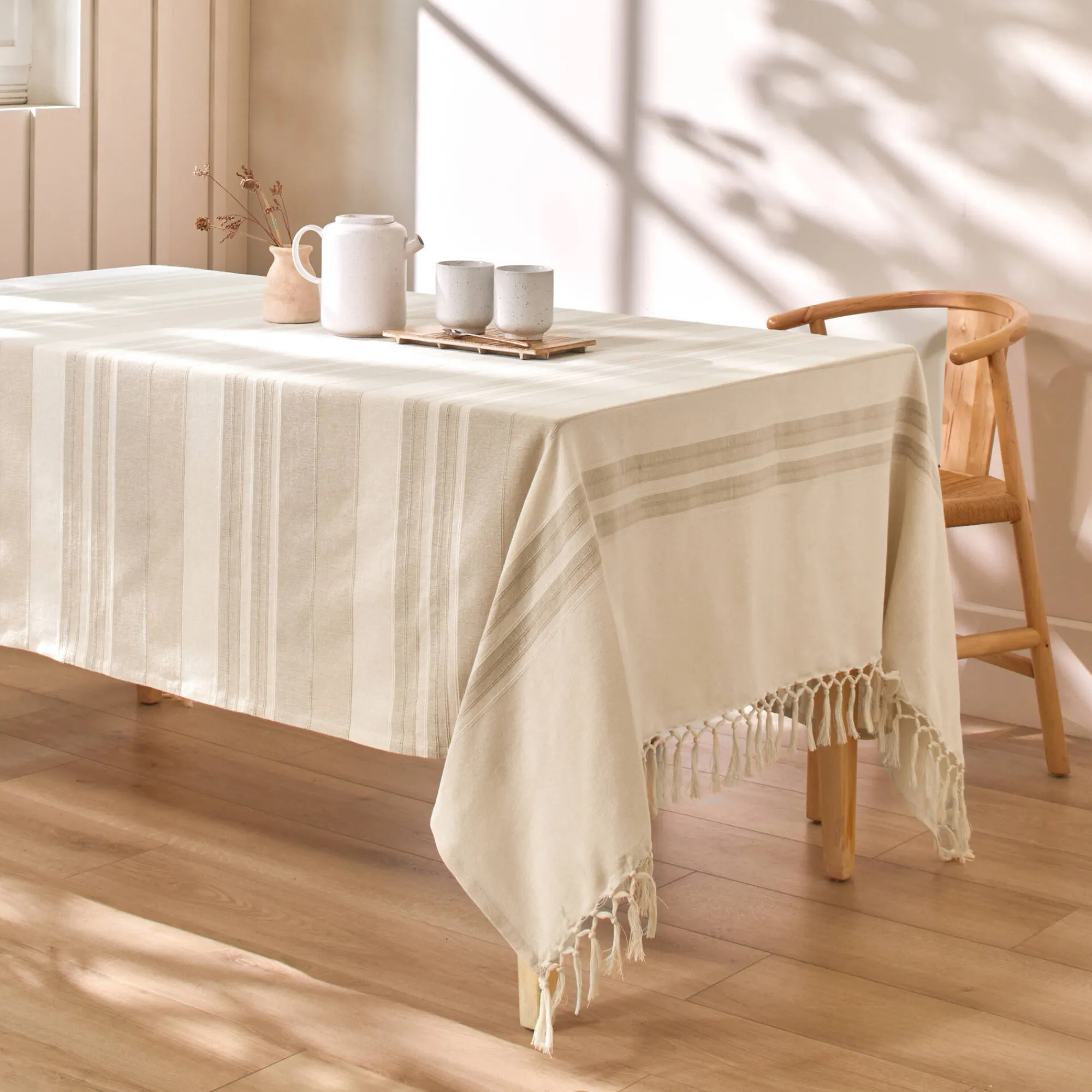 Zeildoekstof<Blancheporte Veelkleurig artisanaal geweven sprei of plaid zandkleur